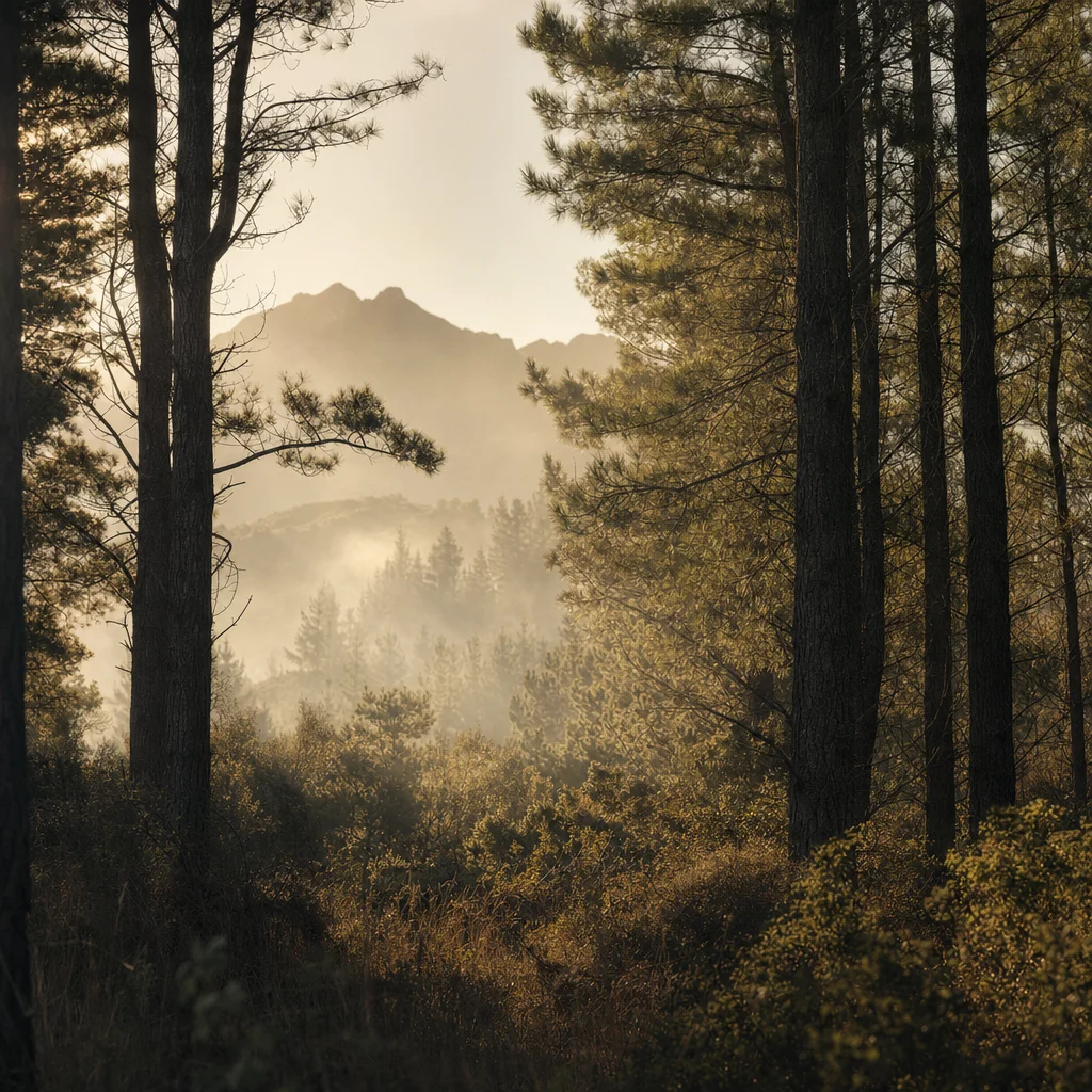 新西兰南岛松花成熟期，金黄色花穗特写。